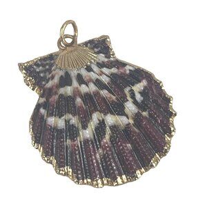 Gold-Edged Natural Shell Pendant Charm Real Seashell, Pallium Pectin shell  Gold